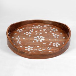 wooden tray inlayed with mother-of-pearl