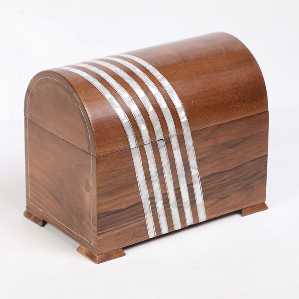 a wooden handmade small chest box inlayed with mother-of-pearl